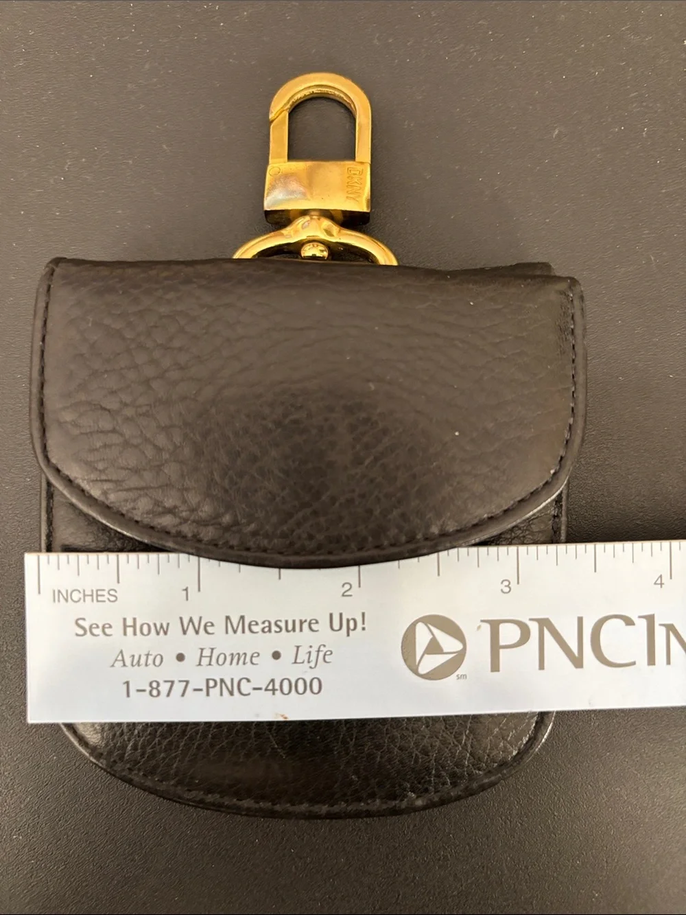 DKNY Black Leather Key & Card Pouch with Gold Clip